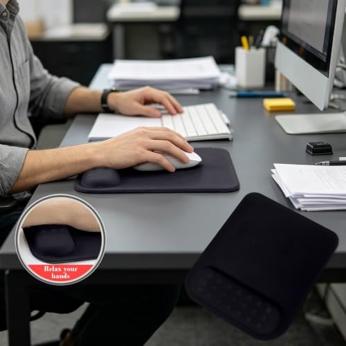 Image of Mouse Pad with Gel Wrist Rest Support, Ergonomic Mouse Cushion with Non Slip Rubber Base Mouse Pad for Laptop, Computer, Gaming, Office (Black, Rectangular)