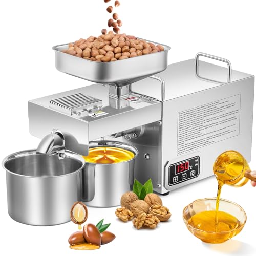 Moongiantgo 1500w Oil Press Machine, Automatic Cold/Hot Stainless Steel Oil Extractor with Smart Panel, Brushless Motor, Temperature Control, Innovative Press Rod, 12.5lbs/H(Not Press Olive)