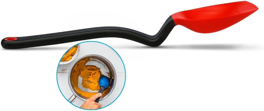Supoon Non-Stick Sit-Up Silicone Scraping, Serving, Cooking Spoon Measures 5ml Tsp & 15ml Tbsp - 11" Red