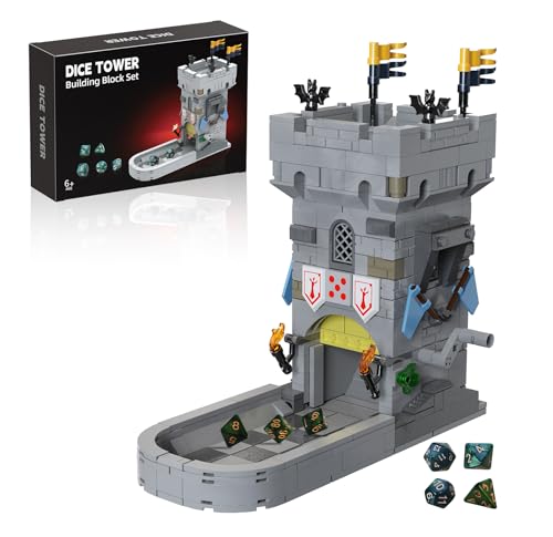 Latephiy Dice Tower Castle Building Set Creative Tabletop Games Toy with 7-Die Polyhedral Dice for DND Pathfinder Suitable for Gamers and Enthusiasts