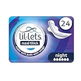 Lil-Lets Maxi Thick Period Pads X 24, Night Absorbency, with Wings, 1 Pack of 24 Maxi Pads, for Very Heavy/Extra Heavy Overnight Flow, Unscented, Nightime Sanitary Towel (Packing May Vary)
