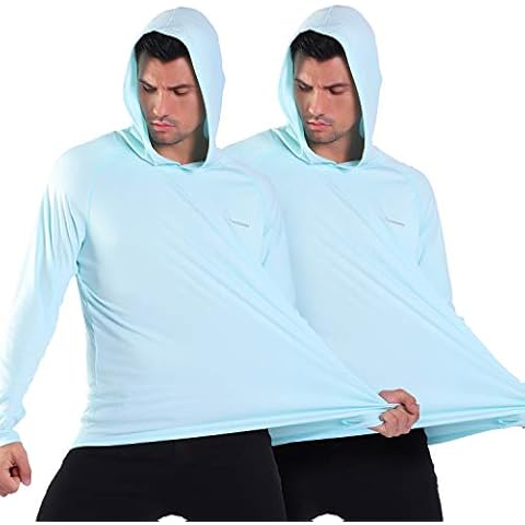 Men's UPF 50+ Sun Protection Hoodie Outdoor Long Sleeve T-Shirt for Running, Fishing, Hiking Azure Cover