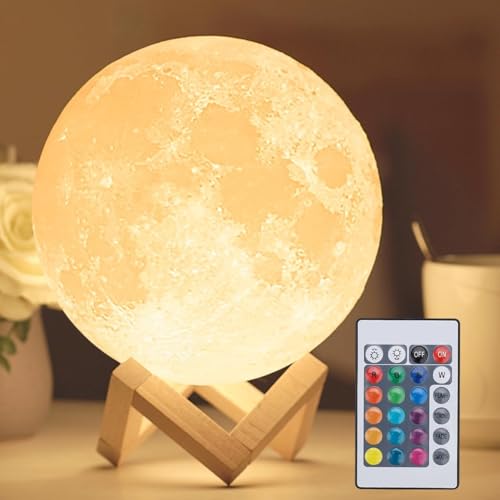 Mydethun 3D Moon Lamp with Wooden Base