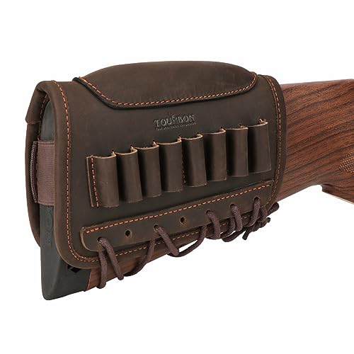 Tourbn Genuine Leather Rifle Buttstock Ammo Pouch Adjustable Cheek Rest Right Handed