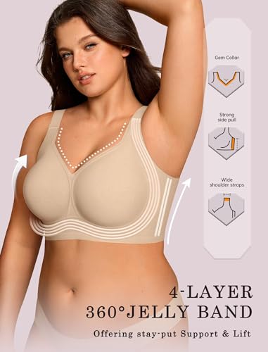 Image of OEAK Womens Wireless Jelly Bras Plus Size Support Push Up Comfortable Bra | no underwire,full coverage,for large breast,minimizer bra,seamless,tshirt bras,everyday bra