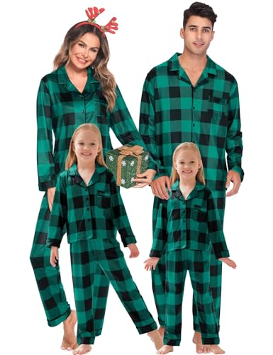 SWOMOG Matching Family Christmas Pajamas Set Long Sleeve Festival Party Pj Set Button-Down Sleepwear