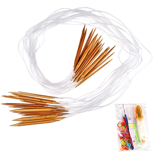 輪針セット 編み針 18本セット 炭化竹製棒針 特長120cm 2.0mmから10.0mm グッズ道具付き 編み棒 手あみ針 手芸道具 手編み道具