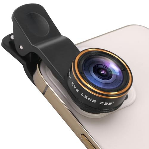 Fisheye Lens 235&deg;Clip-On Cellphone Camera Lens Kit,Fish Eye Lens for iPhone 17 16 15 and Android Smartphone,Cartoon, Surreal Photos