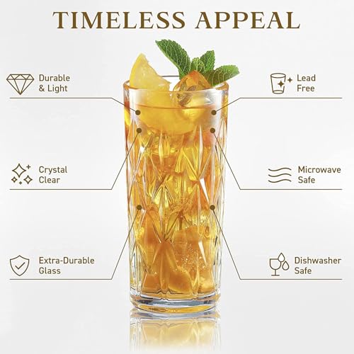 Image of Premium Crystal Water Glass Set of 6 - Highball Drinking Glasses Set for Home - Glass Set for Water Juice Shakes Mojito Cocktail Colddrinks (Diamond)