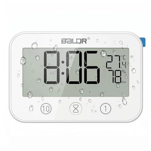 Digital LCD Waterproof Timer Shower Clock, Waterproof for Water Spray, Bathroom Clock Wall Mount, Two Suction Cup, Displays Time, Temperature, and Indoor Relative Humidity (1, White)