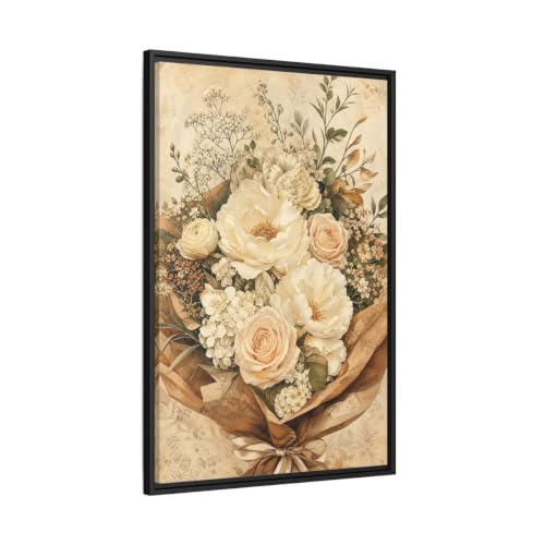 Toile florale encadrée crème pour habiller un mur de chambre