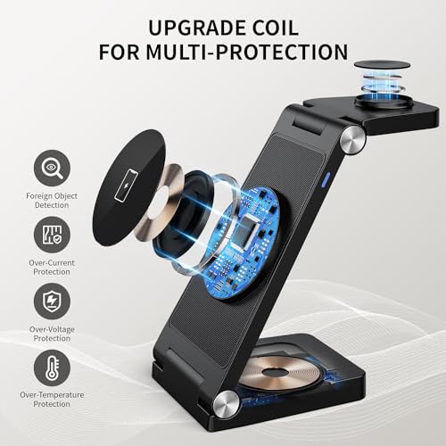 Image of RYND 2026 Traveling Wireless Mag-Safe Fast Charging Station,Magnetic 3 in 1 Charger with Light for iPhone 16 15 14 13 12 Pro Max Plus,Apple Watch Series & Air pods 4 3 2 Pro-Gifts for Wife & Husband
