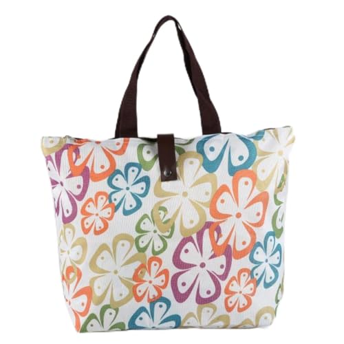 Bolsa de Praia Estampada com Alças Reforçadas – Grande e Dobrável – Piscina, Mar ou Viagem (Floral Colorido Claro)
