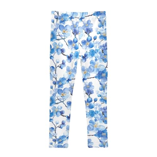 KLL Watercolor Blue Cherry Blossom Toddler Girls' Leggings Casual Full Length Dance Pants Gym2