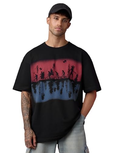 T-shirt Stranger Things oversize noir pour homme en coton casual
