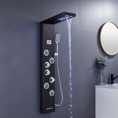 Image of 5-in-1 LED Shower Panel Tower System Stainless Steel Black