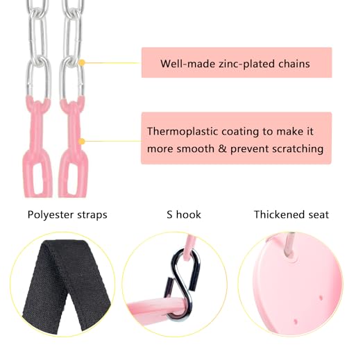 NOSTIFY Swing Seat, 66" Heavy Duty Coated Iron Chain Sensory Swing, Therapy Swing Seat,Outdoor Playground Swing Set Accessories with Snap Hooks and Hanging Straps (Pink) by NOSTIFY - Image 3