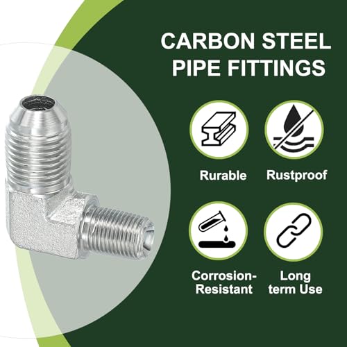 Image of PATIKIL 90 Degree Pipe Adapter, 2 Pcs 9 /16 inch Male 37 Flare JIC x 1 /8 inch BSPT Male Connector Carbon Steel Elbow Fitting for Air Hydraulic Fluid Fuel Water Oil, Silver