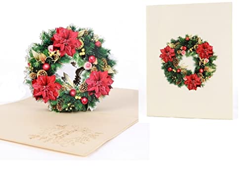 Carte de Noël pop-up 3D couronne festive pour vœux de fin d'année