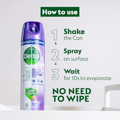 Image of Dettol Multi-Surface Disinfectant Sanitizer Spray Bottle, 225ml - Pack of 2 (Orchard Bloom)