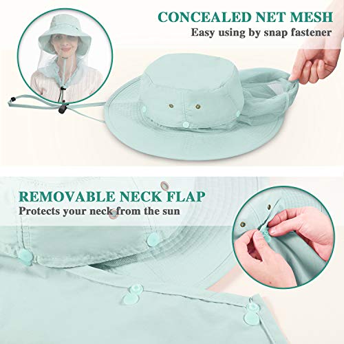Image of Palmyth Head Net Hat, Sun Hat Safari Hat | UPF 50+, Removable Neck Flap, Water-Repellent, Wide Brim, Adjustable Chin Strap for Fishing and Gardening