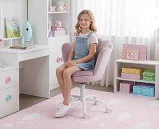 chairus Sedia Scrivania Cameretta Sedie da Scrivania per Bambini in Velluto Poltrocina Girevole Regolabile in Altezza Sedia da Studio per Cameretta, Viola