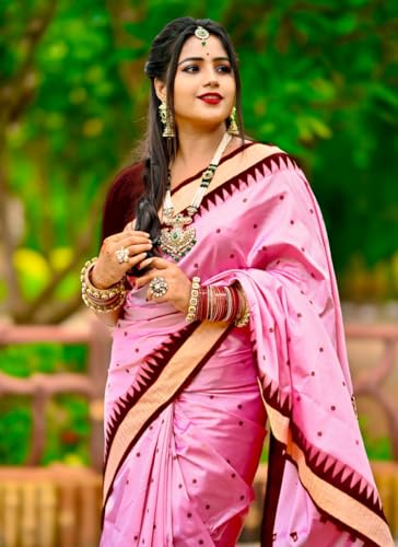 Image of NEW COLLECTION Women's Odisha Handloom Sambalpuri Pata Saree Temple Border Pasapalli Bomkai Buti Boyanika Design Saree Banarasi Soft Papa Silk Simple Ethnic Orissa Sari with Blouse Piece