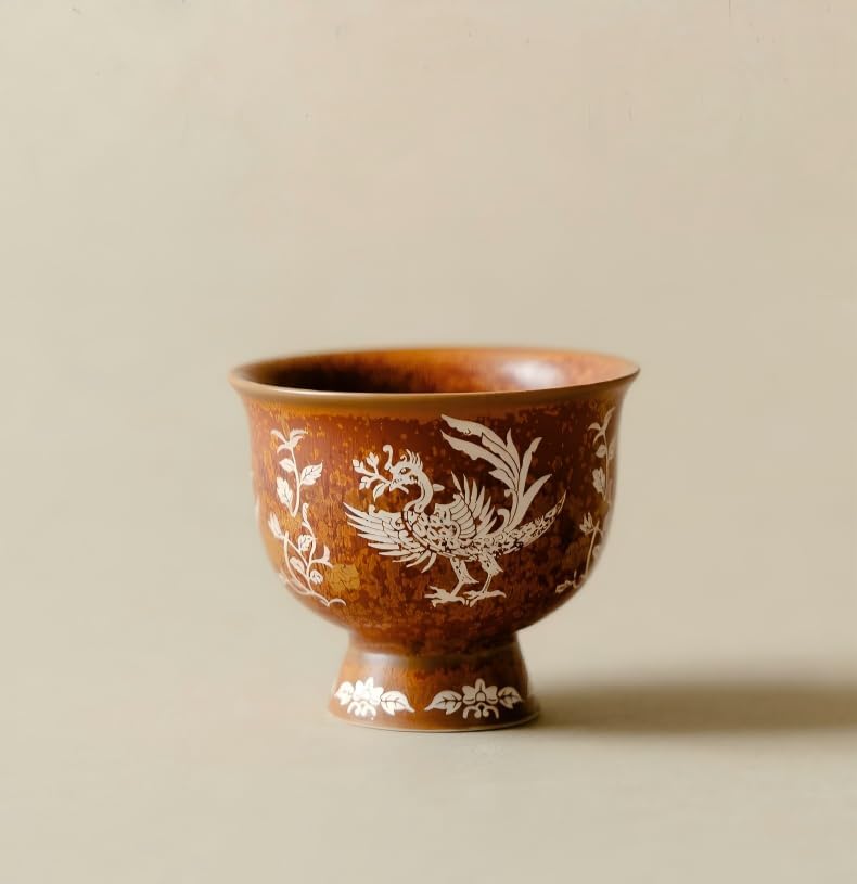 Chinese retro high footed tea cup Bluebird tea cup