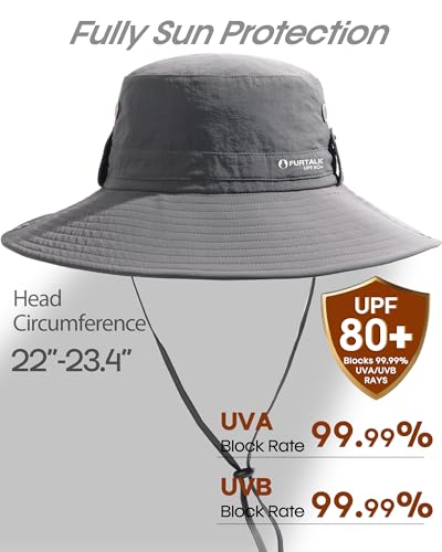 FURTALK Sun Hats for Men Fishing Hat UPF 80+ Foldable Wide Brim Outdoor Hiking Beach Summer Hats Dark Grey