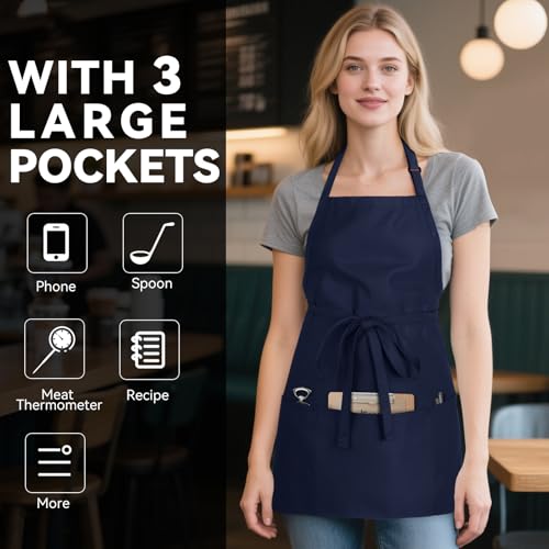 image for NLUS Kitchen Cooking Apron with 3 Pockets, Adjustable Bib Apron Chef A