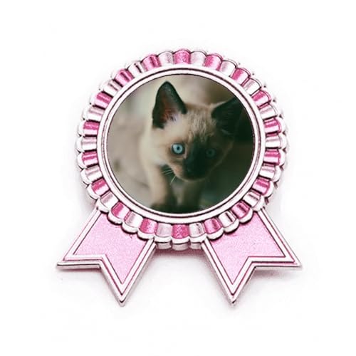 Broche rose œil bleu chaton gris métal taille M accessoire de mode veste