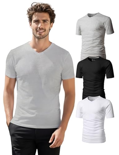 H2H Mens Comfortable Basic Top AshGray Black White US Large (Pack of 3 CMTTS0197)