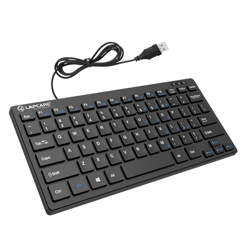 LAPCARE D-Lite Mini Wired Keyboard – 87 Key Compact USB Keyboard with Multimedia Fn Keys, Quiet Chocolate Keycaps, UV Coating, 8 Million Keystroke Life - Plug & Play for PC/Laptop