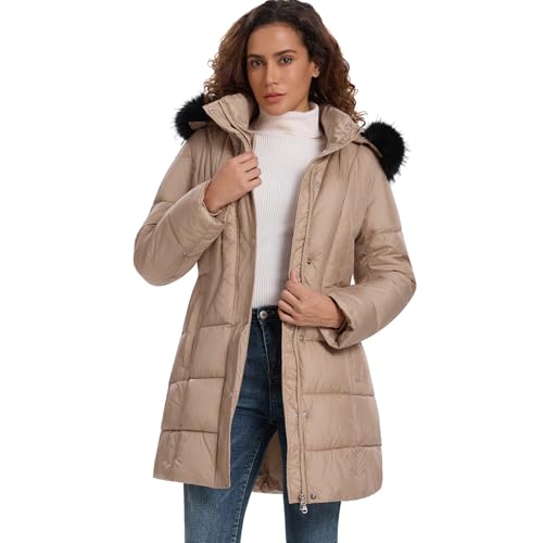 Image of HOTIAN Women's Winter Puffer Down Coat Long Thickened Padded Parka Warm Jacket with Faux Fur Detachable Hooded