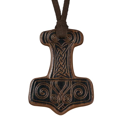 HiiFeuer Viking Embossed Thor's Hammer Necklace, Faux Leather Norse Amulet Pendant, Vintage Jewelry for Ren Faire Cosplay
