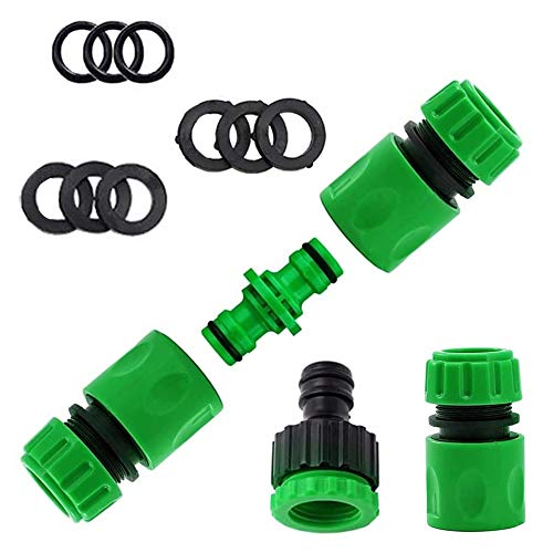 Plastic Garden Hose Tap Connector Kit Hose Connector Fitting Set for Join Garden Hose Pipe Tube Including Double Male Connector,Hose Tap Connector Size 2-in-1, Hose 1/2\"End Quick Connect (5 Packs)