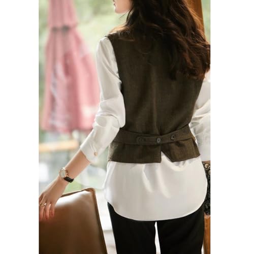 Women's Herringbone Wool Vest Lapel Waistcoat Casual Fashion Sleeveless Jacket Suit vests for Lady4