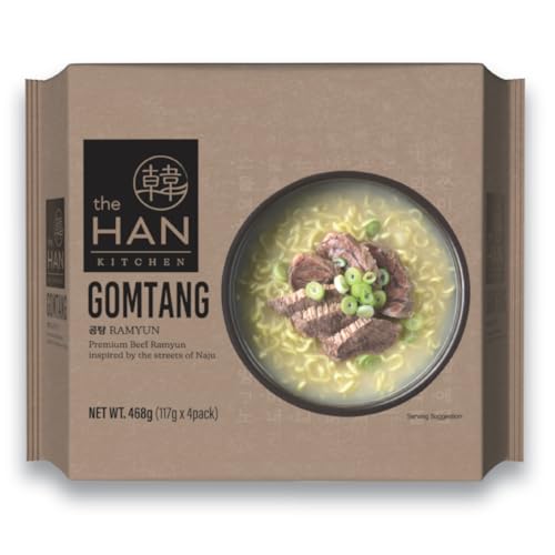 Korean instant ramen with thick noodles and a Korean-style beef