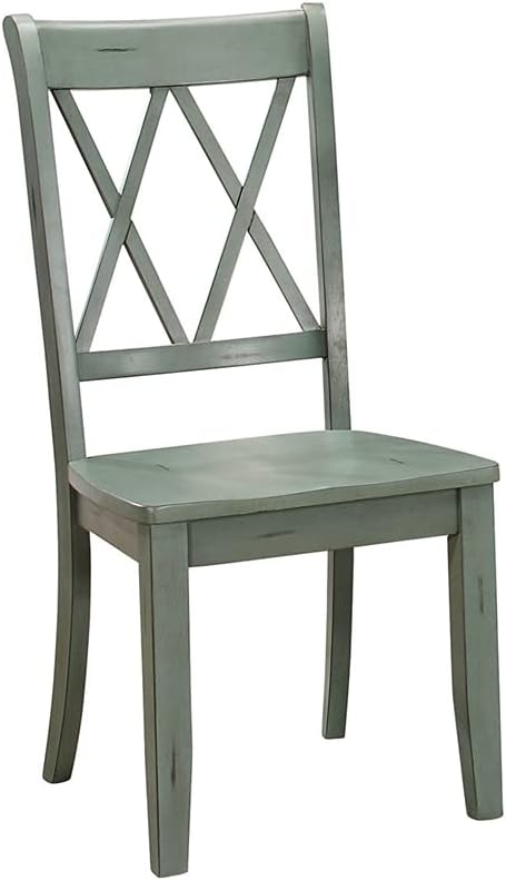 Miniatura 3 de Benjara Benzara - Silla auxiliar con doble respaldo cruzado en X, juego de dos, color azul verdoso,