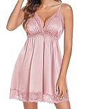 Avidlove Plus Size Nachthemden für Damen, sexy Dessous-Set, Satin-Nachtwäsche, Cami-Slip-Kleid, Rosa XXXL