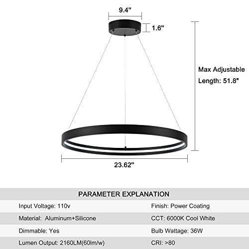 Sunmoo Modern Led Chandeliers Black, Dimmable Contemporary Led Chandeliers 1 Ring, Hanging Led Modern Pendant Light Fixture For Living Room Kitchen Lsland Dining Room Foyer Office Entryway 6000K #TOP3