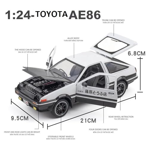 Image of WORSHIPER 1:24 Scale Toyota AE86 Die-Cast Model Car � Alloy Metal Pullback Toy Car with Openable Doors, Lights & Music � Luxury Sports Car Toy for Kids & Collectors (1:24 Toyota AE86-Red Color)