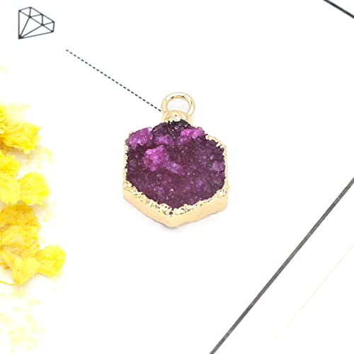 Le Sky 6 Pcs Natural Stone Pendants Hexagon Shape Healing Colorful Geode Agate Stone For Jewelry Making Necklace Decoration #TOP7