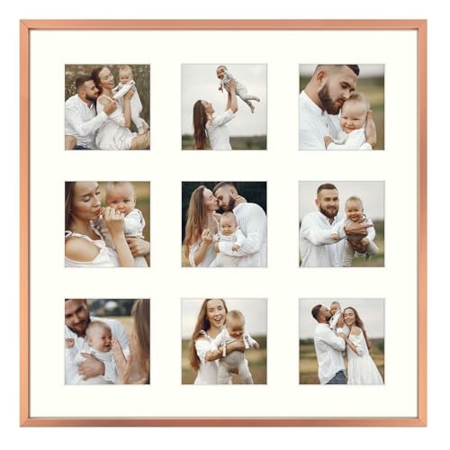 Golden State Art 16x16 Collage Frame for 9 4x4 Photos Rose Gold 1 Pack