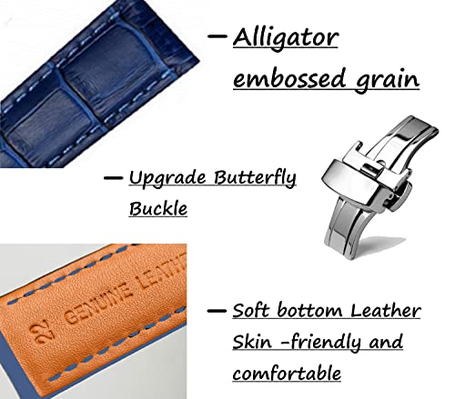 Moran Quick Release Leather Watch Bands Deployment Butterfly Buckle 18Mm 20Mm 22Mm 24Mm Blue Black Brown Calfskin Replacement Watch Strap For Men & Women #TOP4