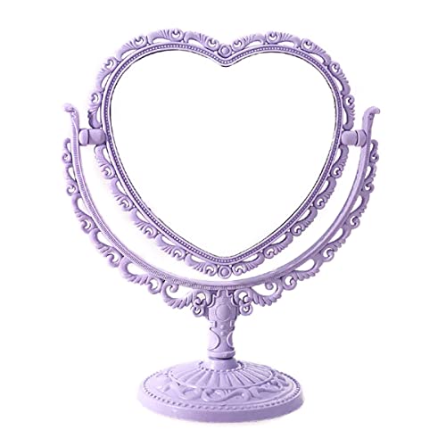 Ruitasa Heart-Hhaped Makeup Mirror, Rotatable Vanity Mirror, Double Vanity Mirror, Plastic Heart Dressing Mirror For Bathroom Bedroom Vanity Mirror(Purple) #TOP19