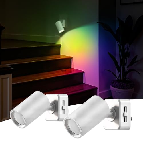 Image of L LOHAS LED Night Lights Plug into Wall,[2-Pack] Wall Spot Lights Indoor | Light Sensor,RGB Color Changing Night Light,for Home Decor Party Bathroom,Hallway