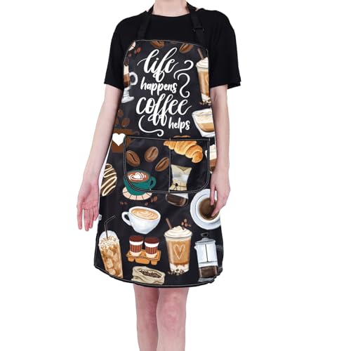 PXTIDY Kaffeeschürze, Barista-Schürze, Geschenk für Kaffeeliebhaber, Kaffeestube, Küchenschürze, Barista-Arbeitsschürze, Schwarz , M