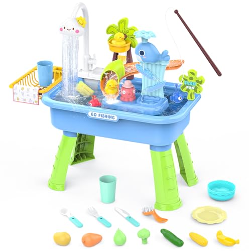 Image of YUANNA Water Table for Toddlers 1-3 with Electric Water Pump, Sand and Water Table for Kids Ages 4-6, Play Sink with Running Water, Sensory Table & Summer Water Toys (Blue)