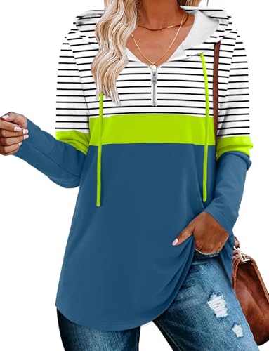 BETTE BOUTIK Womens Quarter Zip Tunic Hoodies Pullover Long Hooded Sweatshirts S-3XL